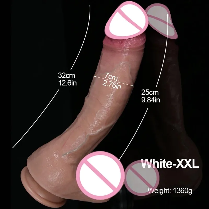 XXL Wihte szilikon valósághű műpénisz, puha farka tapadókorong pénisz anális szexjátékok női G-pont stimulátor ívelt nyéllel és labdával — image 2