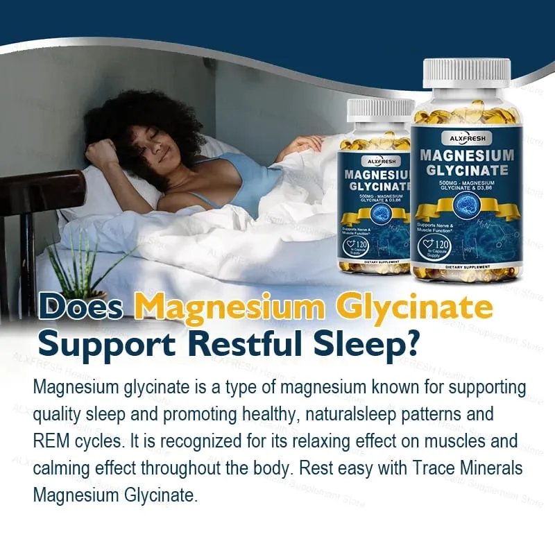 Original Magnesium Glycinate 500mg Supplement – High Absorption for Sleep Muscle & Restful Support - D3 B6 Zinc