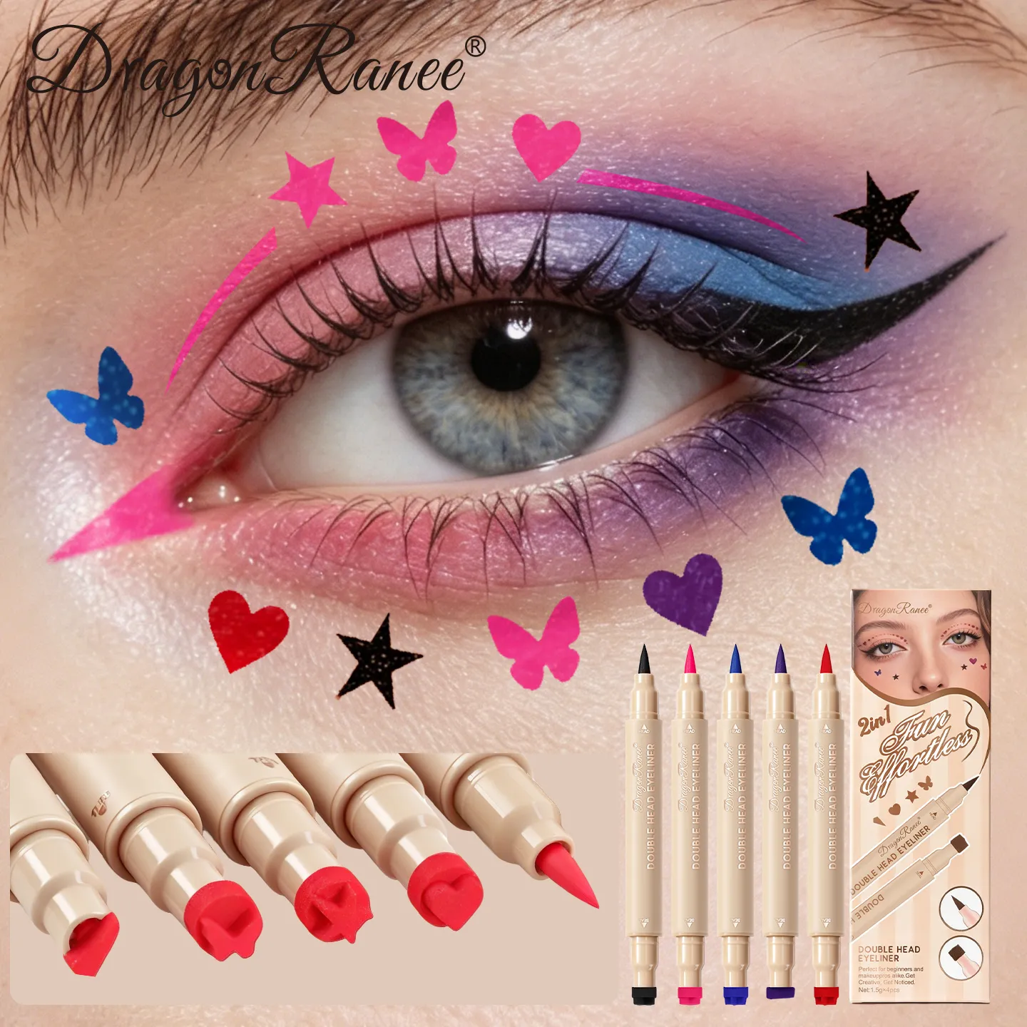 2-σε-1 διπλό άκρο Stamp Seal Eyeliner Γρήγορο Στέγνωμα Αδιάβροχο και Αδιάβροχο, Αδιάβροχο και Αδιάβροχο Δεν είναι εύκολο να μουτζουρώσετε Πολύχρωμο Μακιγιάζ Ματιών — image 3
