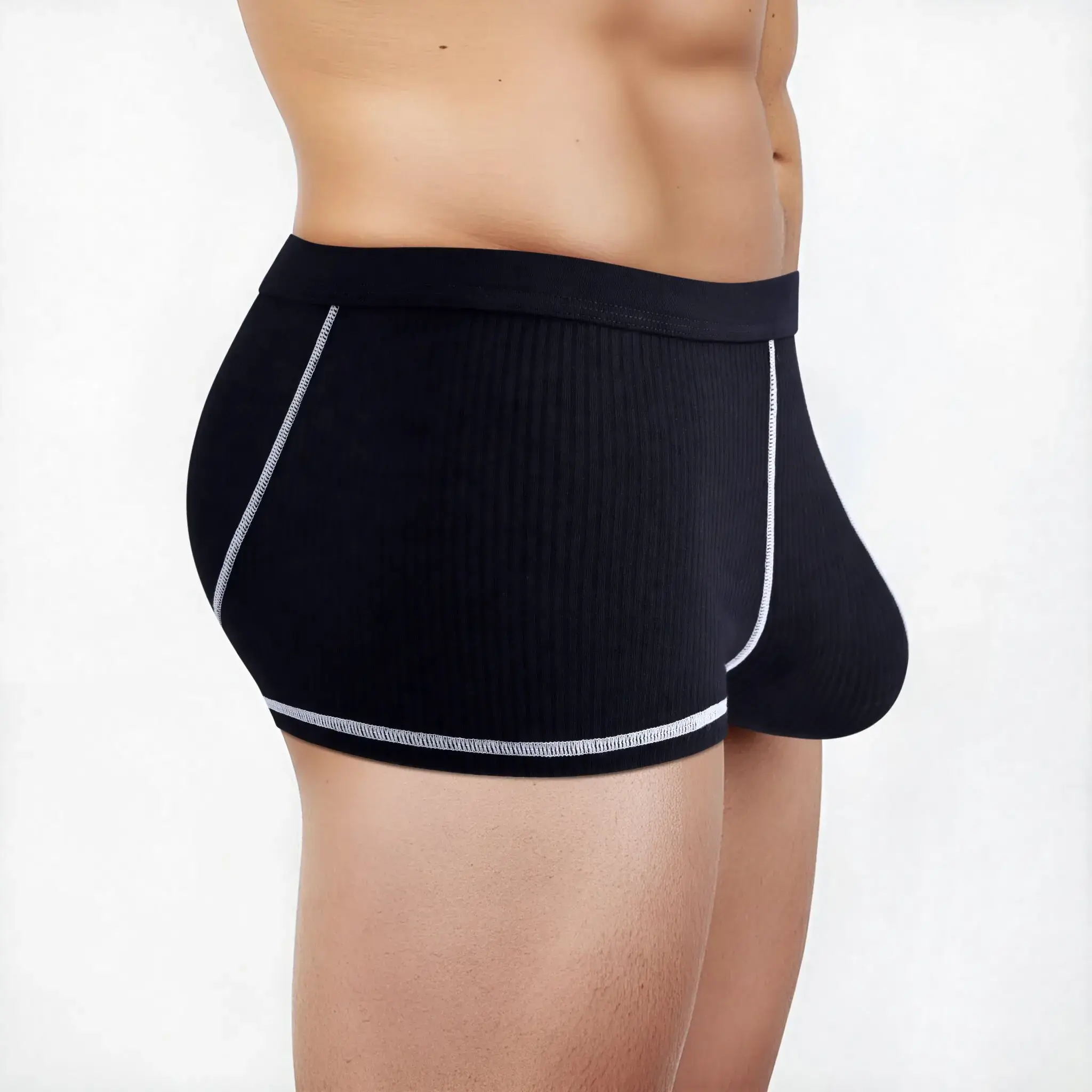 Men's underwear with large scrotal pocket and large stretch flat-leg pants