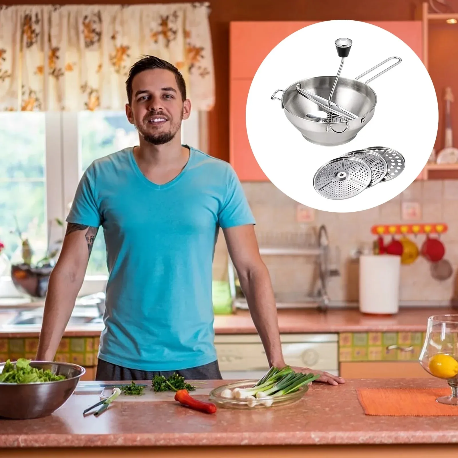 טחנת מזון רוטרי נירוסטה רב תכליתי ריבות טחנת עם 3 דיסקים מזון עמיד מטחנה ידנית בוץ ירקות — image 6