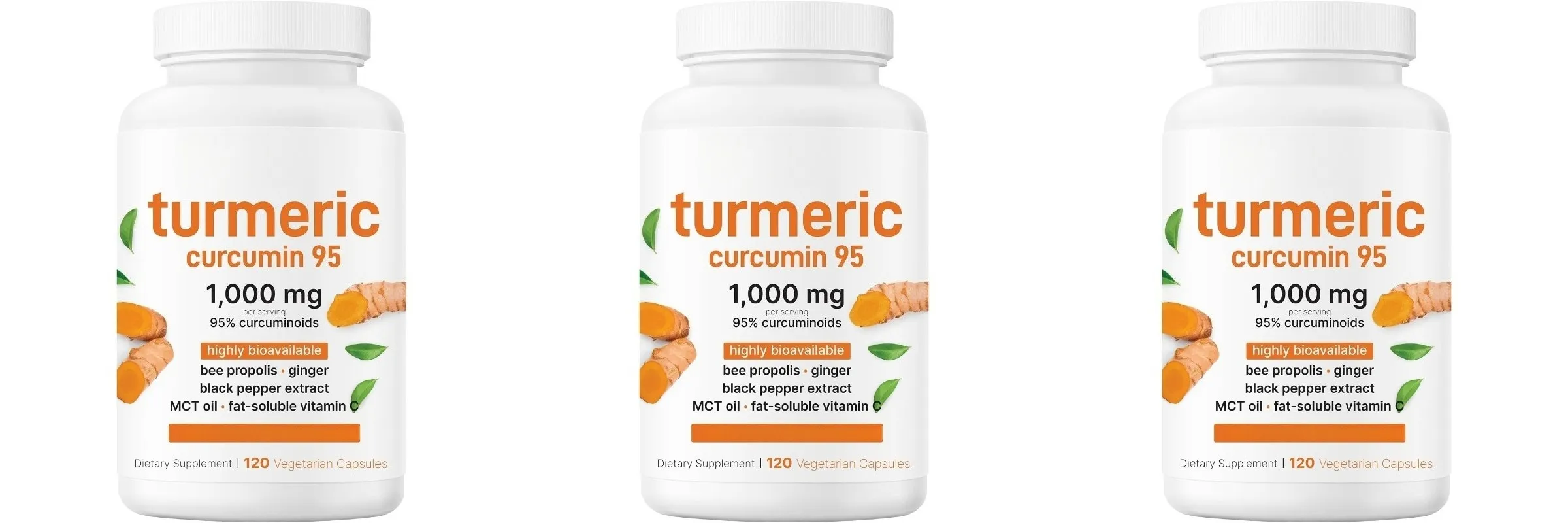 Turmeric Curcumin Supplement 1 000mg–95% Curcuminoids with Black Pepper & Ginger–Supports Joint & Antioxidant Health 120Capsules