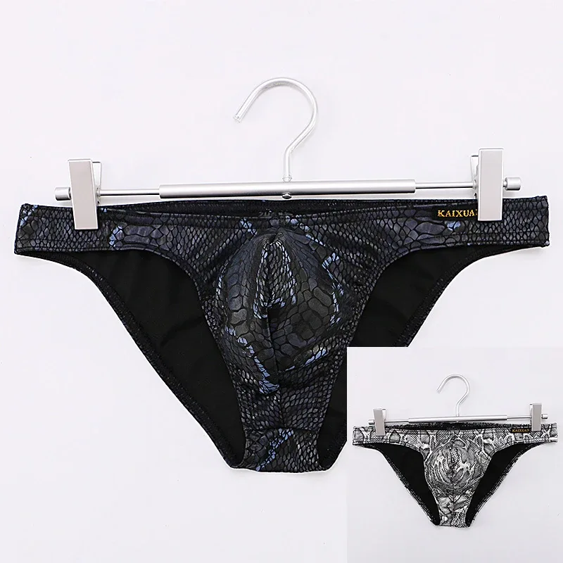Mens Snake Skin Patterned Briefs with Sexy Bulge Pouch Bikini Underwear Comfortable Underpants by WANGJIANG Brand
