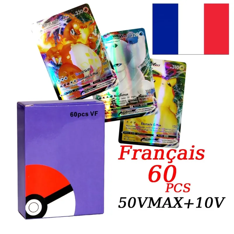 Francia változatú Pokemon kártyák VMAX V EX GX MEGA Carte Collection Battle Trainer Gyermek karácsonyi játékok Ajándék — image 12