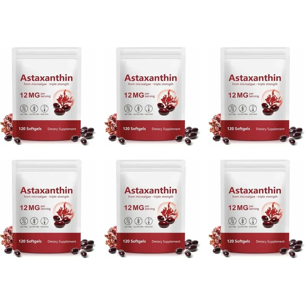 Astaxanthin 12mg Softgels תמיכה בנוגדי חמצון בעוצמה משולשת לעור מפרקי עיניים ובריאות החיסונית - אספקה ​​של 120 ספירות למשך 4 חודשים