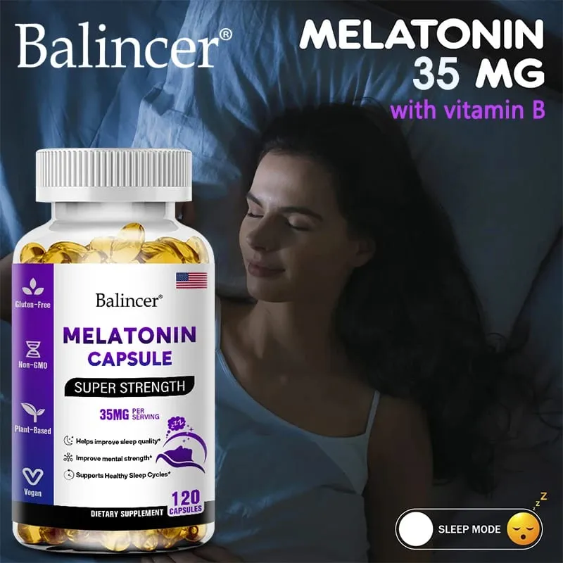 Contains 35 Mg Melatonin Capsules - Improve Insomnia Promote Sleep Quality & Alertness Help Deep Sleep 120 Capsules
