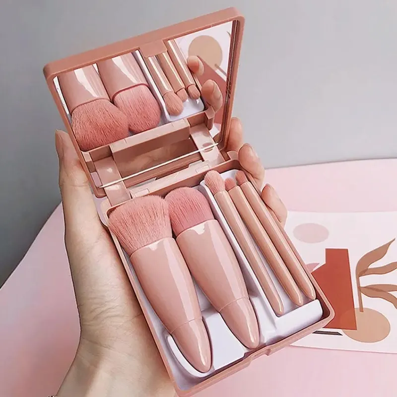 Brushes Small Complete Function Cosmetic Brushes Kit With Case And Mirror 5pcs Travel Size Makeup Brushes Set Mini Makeup
