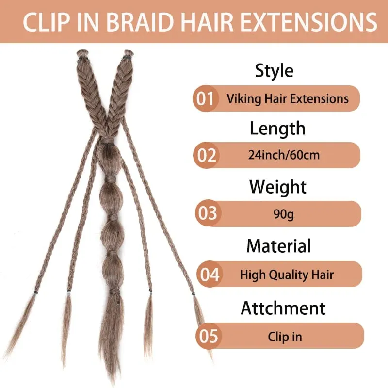 Κλιπ σε πλεξούδα Συνθετικά Μαλλιά Extensions Boho Festival Princess Braid Viking Renaissance Cosplay Wedding Hairpiece για γυναίκες