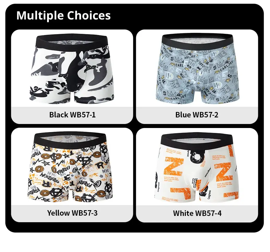 4 ชิ้นแฟชั่นผู้ชายพิมพ์ชุดชั้นในBreathable Crotch Boxersสำหรับวัยรุ่นสบายPlusขนาดชุดชั้นในได้ถึง 6XL.