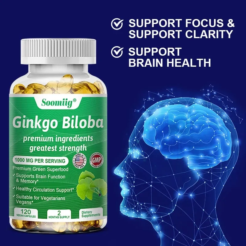 Ginko Biloba Capsules - Brain Supplement for Memory and Focus - Ginkgo Biloba Supplements for Good Vision