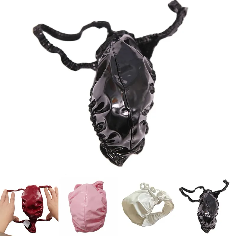 Latex Leather Thongs For Men Black Mens G-string Glossy Finish PU Polyester Spandex 15 PU 72 Polyester 13 Spandex