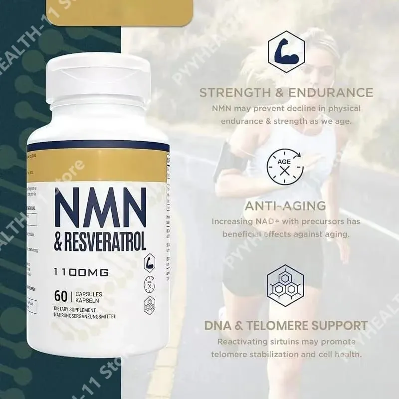 NMN & Resveratrol Capsules Antioxidant Complex Supplement with Black Pepper Extract 1100mg 60 Capsules