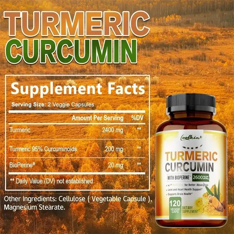 Turmeric Curcumin Capsules Contains 95% Curcumin Energy Supplement Support Bone Joint Health Anti-inflammatory Antioxidant — image 2