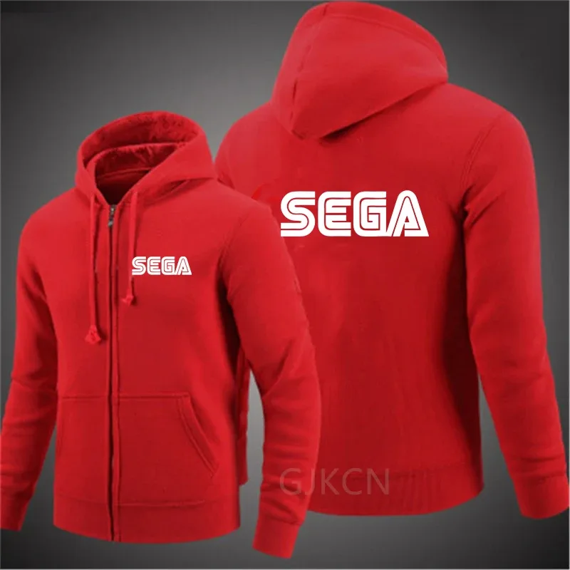 Sudaderas para hombre, jersey Sega de otoño, chaqueta informal con cremallera para hombre, Sudadera con capucha para exteriores, sudadera de otoño de Color sólido con cuello alto