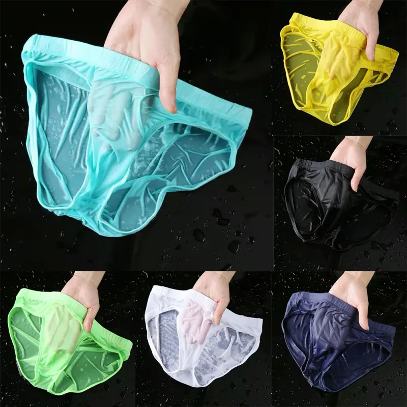 Men Sexy Sheer Ice Silk Briefs Underwear Quick-Dry U Convex Pouch Breathable Low-Waist Underpants Summer Cooling — image 8
