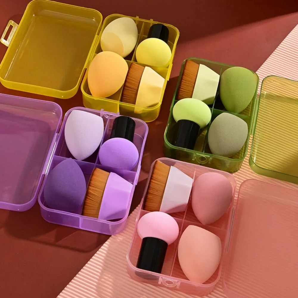 4 db Beauty Pro alapozó kozmetikai puff készlet száraz nedvesen használható sminkeszköz varázsecsetek dobozos szivacsporos sminkkel