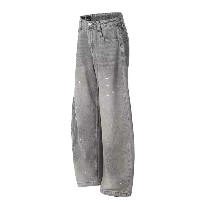 Tavaszi és őszi retro mosott vintage szürke fröccsenő tintával hajlított Knife farmer férfi és női divatos márka American Street Loose P
