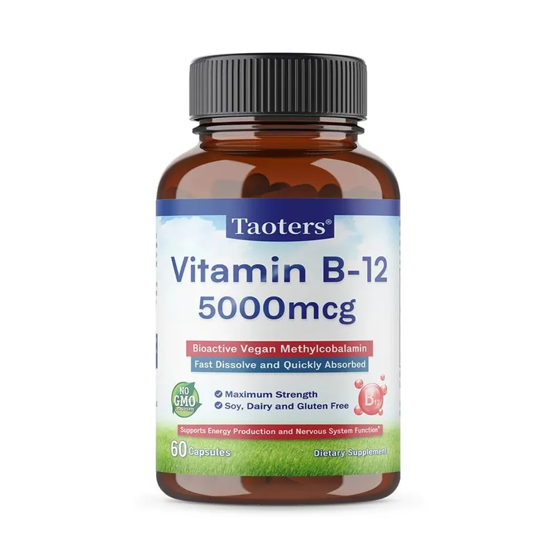 Vitamin B12 Capsules 5000 Mcg Bioactive Vegan Methylcobalamin Supports Energy Production and Nervous System Function