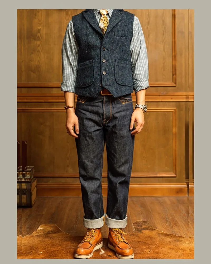 Κόκκινο τζιν Tornado 350 Selvedge με σχέδια με ραφές τσέπης Πόρπη πίσω 14oz Ακατέργαστο τζιν παντελόνι — image 8