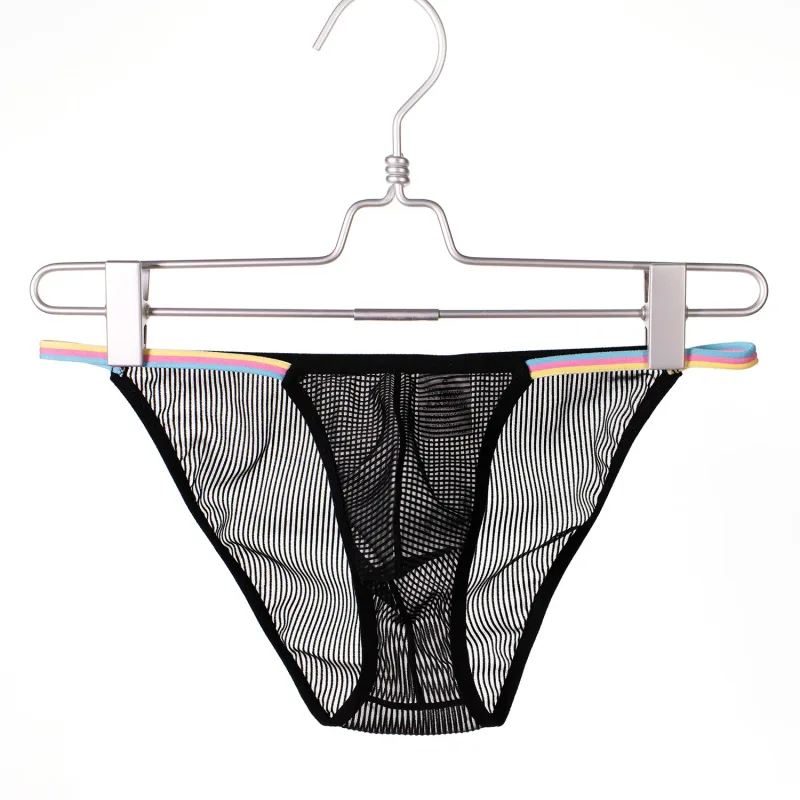 Men's Low Waist Briefs Sheer Striped Design Soft Comfortable Breathable Quick Dry Underwear for Men 5 Colors Available S-XL