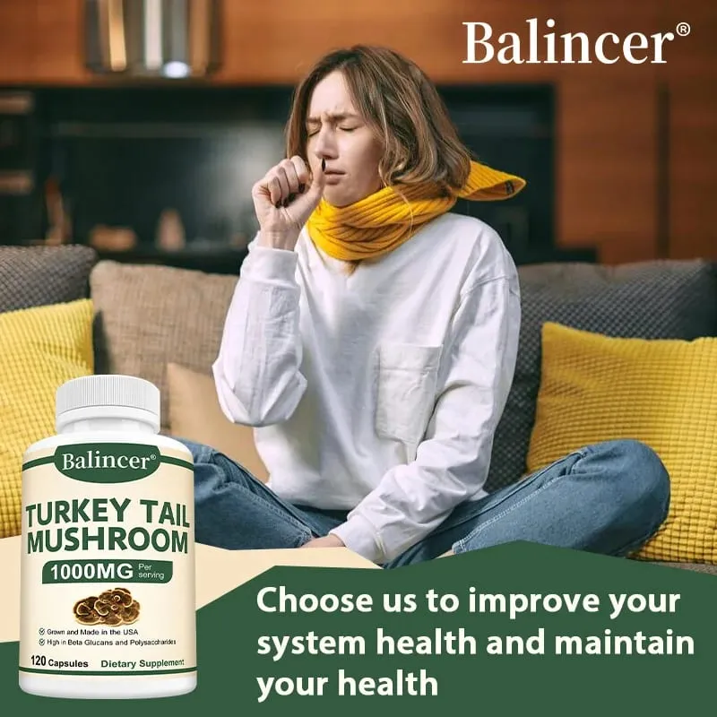 Turkey tail mushroom supplement capsules enhance immunity intestinal immune health metabolism