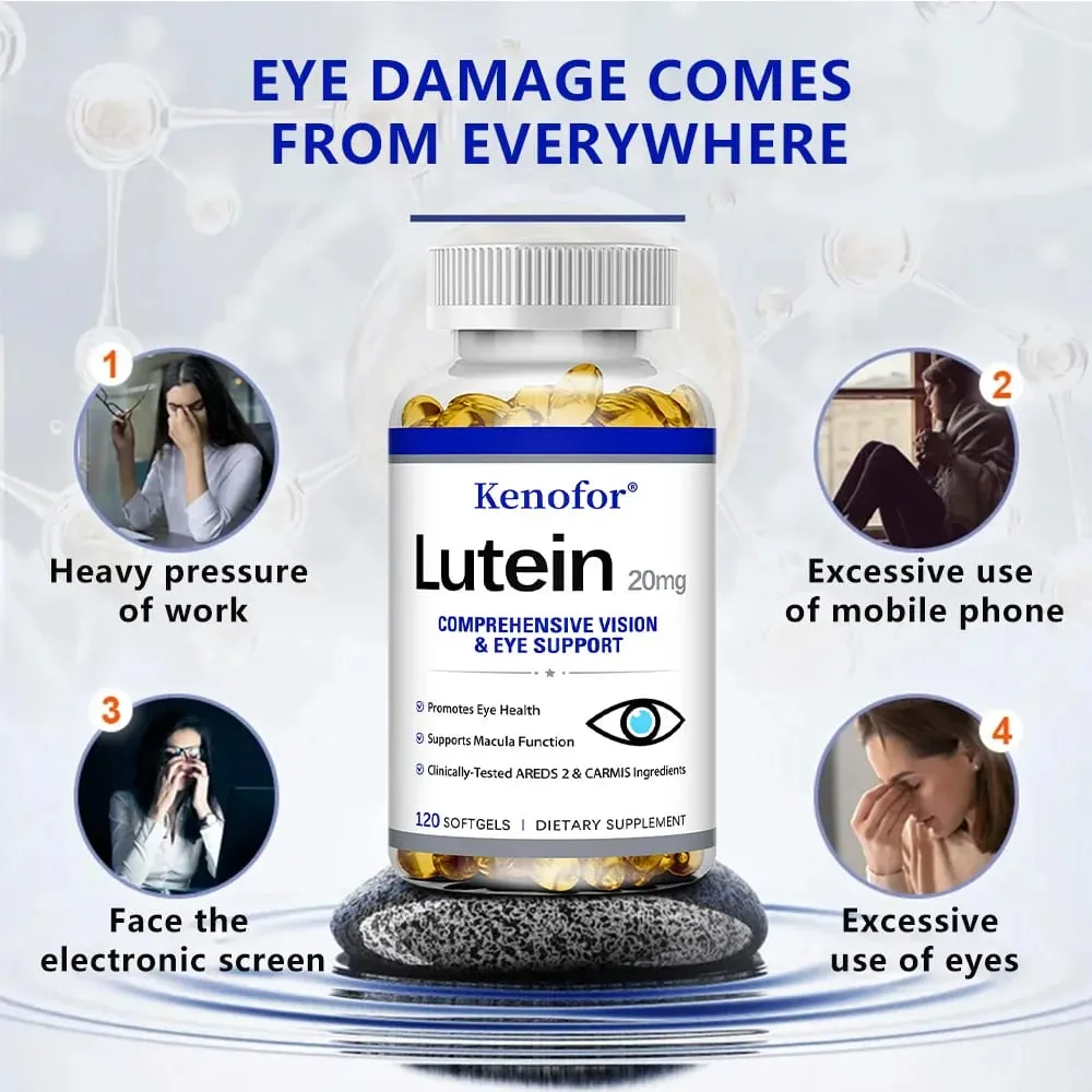 Lutein Capsules - na may Zeaxanthin at Vitamin E - Napakahusay na Antioxidant Eye Health na Nagpapabuti sa Kalusugan ng Paningin - 120 Capsules