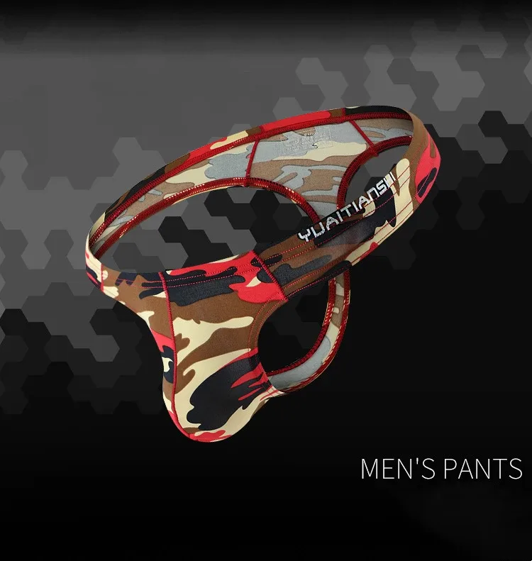 Men's Camo Print thong Gay Underwear Breathable 3D-Pouch Men G-String Bikini Elastic Waistband T-pants Seamless Male T-back