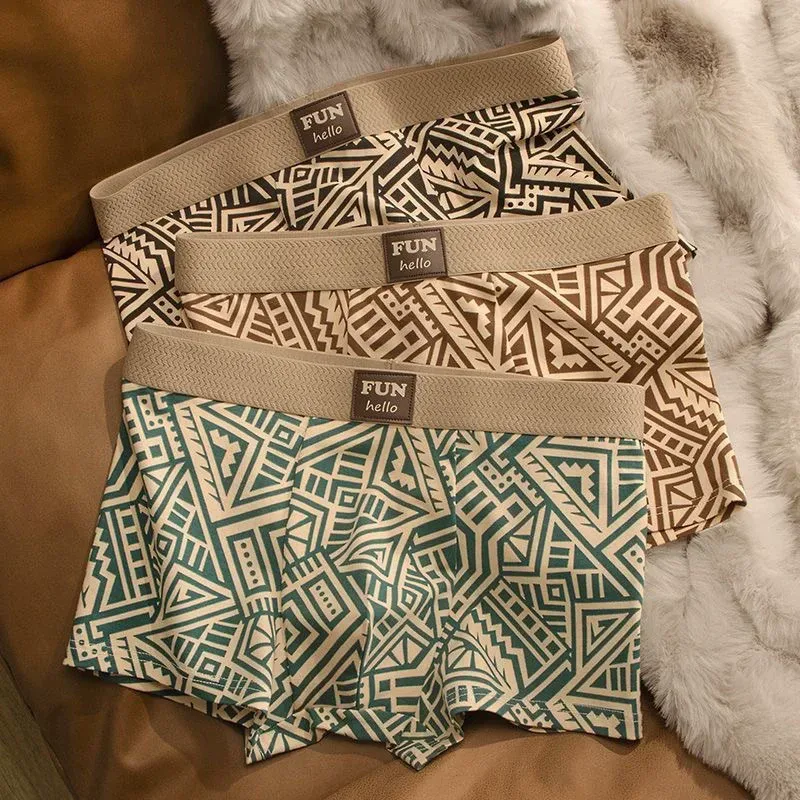 Erkek Nefes Rahat İç Giyim Amerikan Tarzı Kişiselleştirilmiş Boxer Şort Baskılı Trendy Etnik Retro Kare Külot