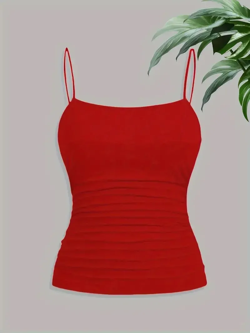 Γυναικείο Κομψό Λεπτό λουράκι Ruched Cami Top Slim Fit Αμάνικο Camisole Soft Stretch Βασικό γιλέκο τανκ Καλοκαιρινή μόδα Εσώρουχα Μαύρο — image 6