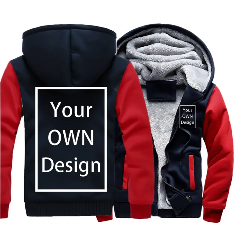 Customized Pattern Logo Diymen Zipper Pocket Coat Fashion Hoodie Casual Loose Jacket Unisex Winter Thicken Warm Clothing — image 9