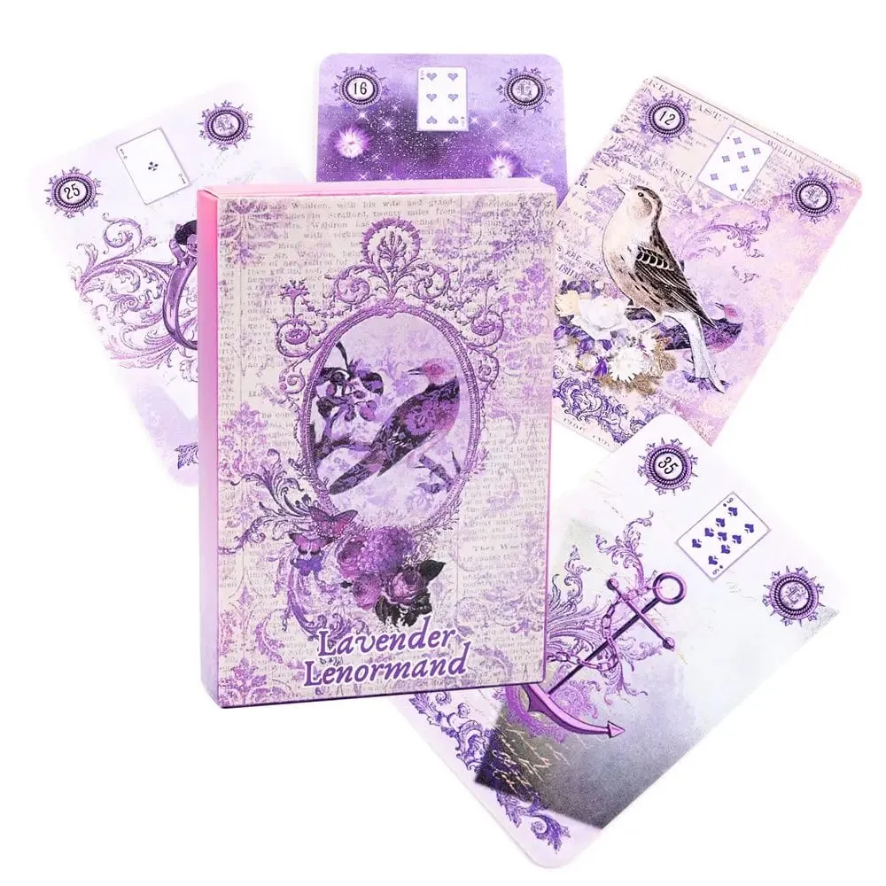 Lavender Lenormand Deck - 9*6cm 36 κάρτες με Vintage Βοτανικές Εικονογραφήσεις Shabby Chic Purple Aesthetic Tarot Alternative