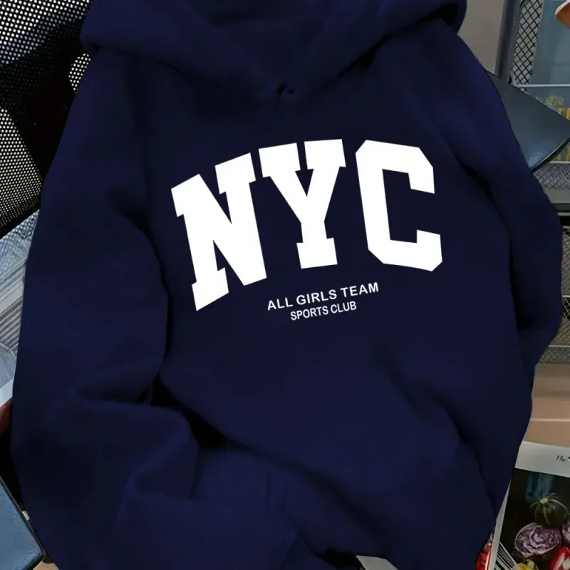 Novità Autunno/Inverno, comoda felpa con cappuccio blu navy della squadra di New York - felpa con cappuccio street style per coppie a maniche lunghe, pullover casual con POC — image 10