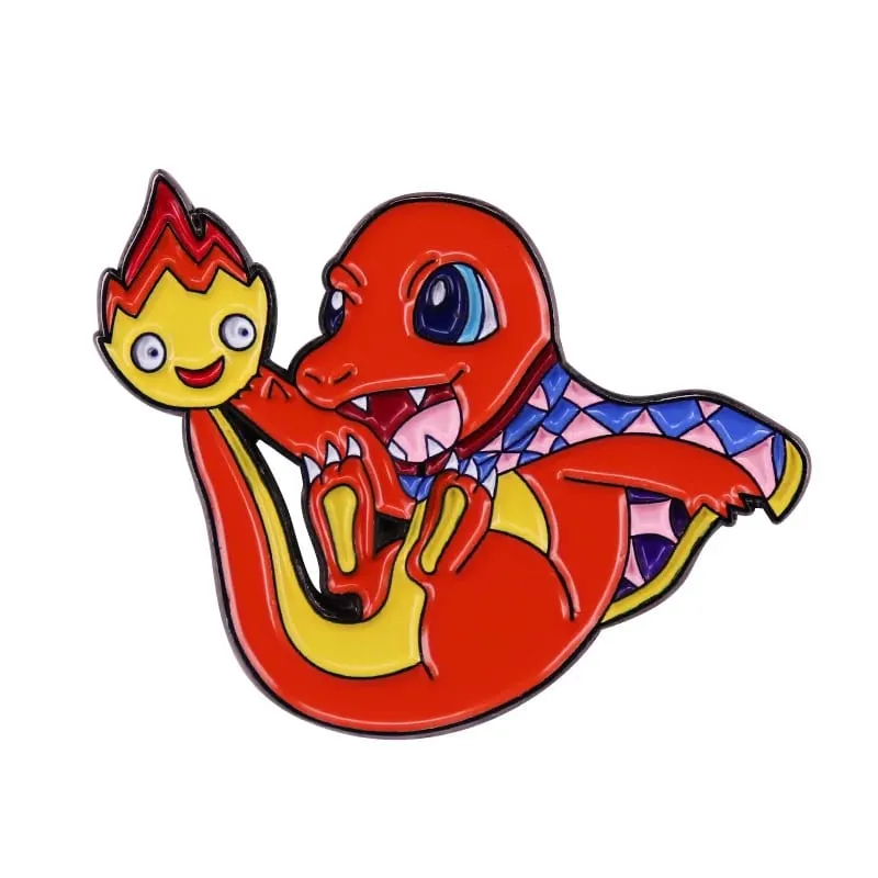 Anime Pokemon Charmander Men Chân Thu Thập Kawaii Khủng Long Kim Loại Hoạt Hình Thổ Cẩm Ba Lô Mũ Túi Cổ Ve Áo Huy Hiệu