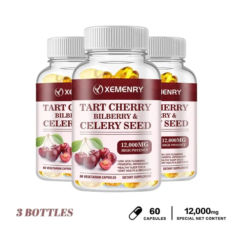 Organic Tart Cherry & Celery Seed Capsules - Uric Acid Cleanse Support Sleep & Joint Health Muscle Repair