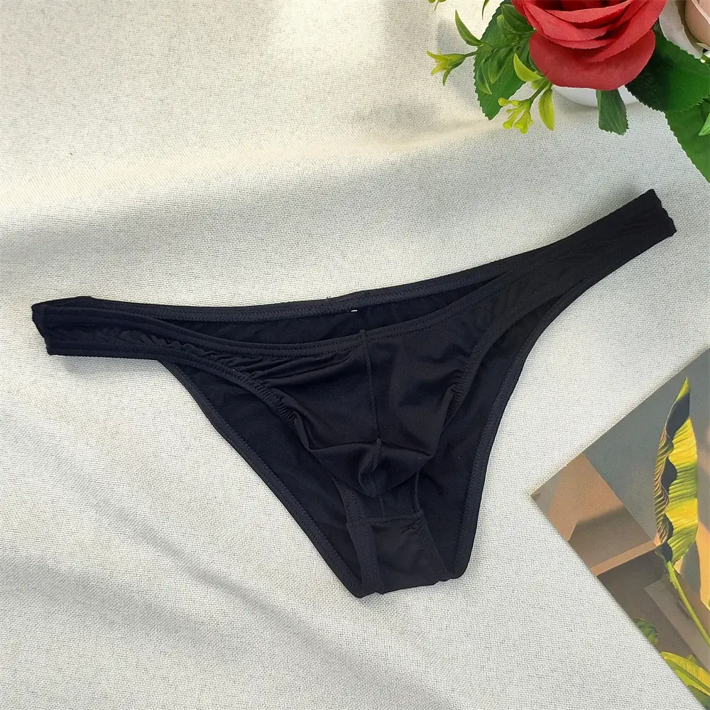 Men's Ultra-low Waist Bugle Pouch Bikini Briefs Sexy Tight Transparent Underwear Male Ice Silk Ultra-thin Underpants Plus Size — image 8