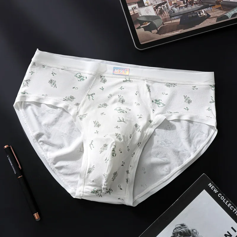 Men Sexy Briefs Sissy Lingerie Ice Silk Floral Print Panties U Convex Pouch Underwear Thin Daily Underpants Calzoncillos Hombre — image 11