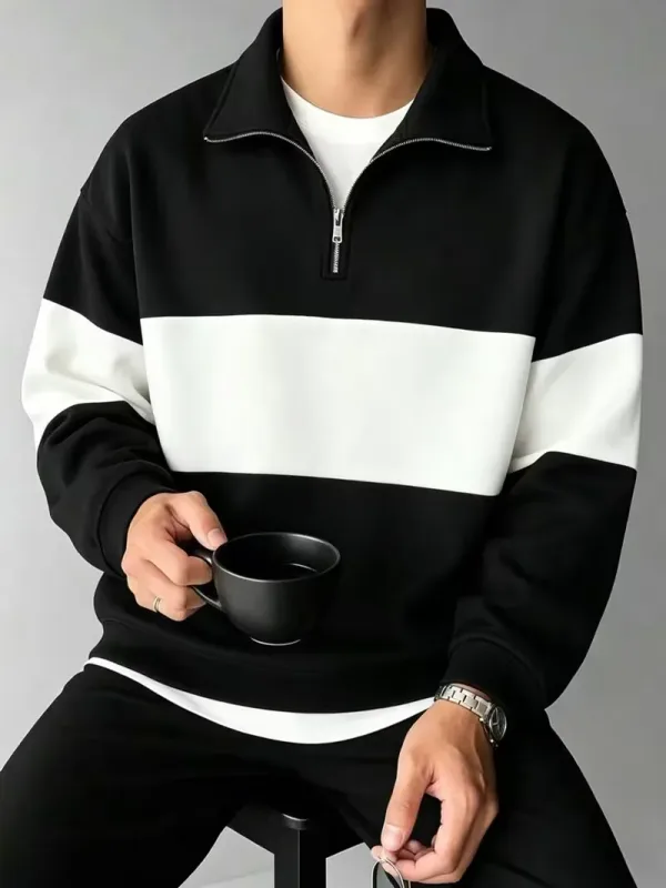 Φθινοπωρινά και χειμερινά Color Blocking Ανδρικά ρούχα casual Φούτερ με μακρυμάνικο μισό φερμουάρ Street Trend Stand γιακά κουκούλα