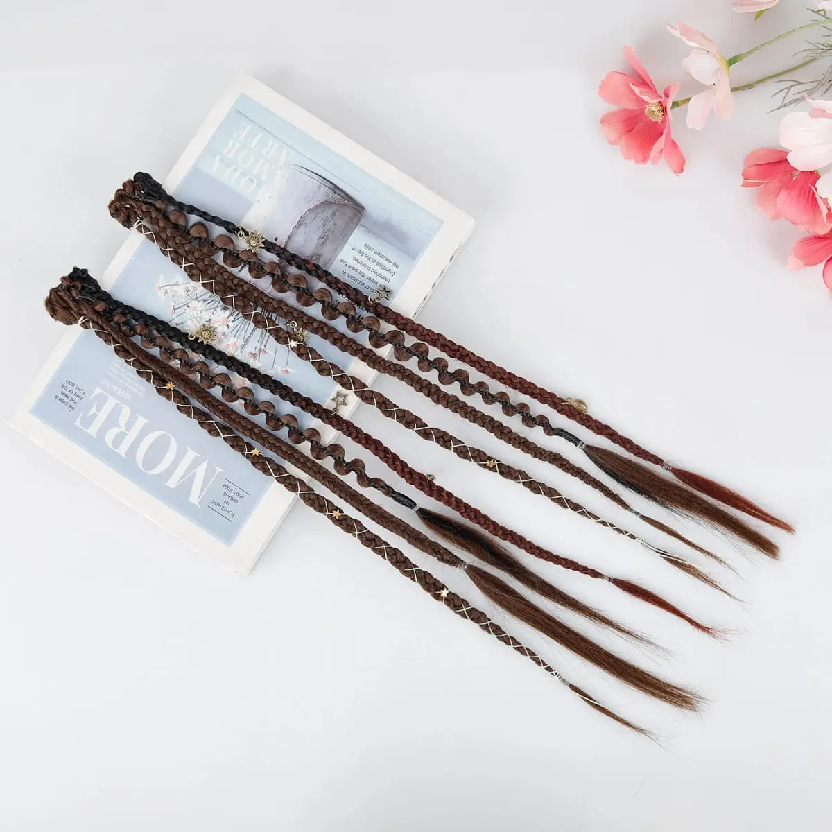 Boho Ombre Μπορντό πλεκτό Extensions Ponytail Hair Extensions Συνθετικές πλεξούδες με Bohemian Viking Hair Pieces for Women Carnival Party — image 5