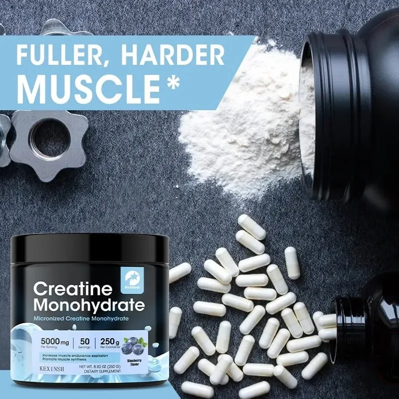 Creatine Powder Monohydrate for Muscle Buliding 100% Pure Supplement Blueberry Flavor Sport Energy and Strength