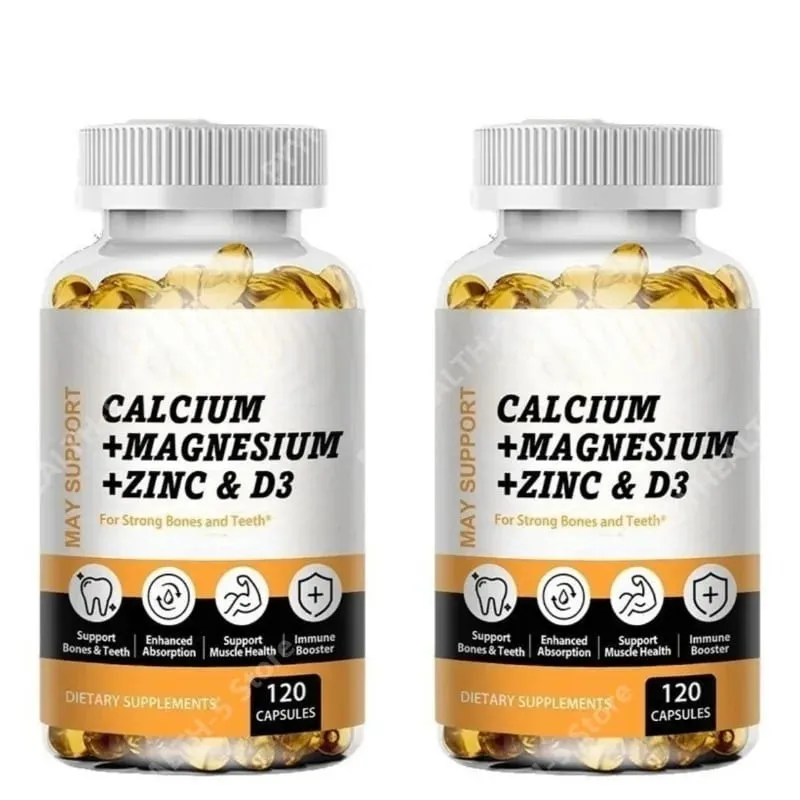 Calcium Magnesium Zinc Softgels Bone & Teeth Support Vitamin D3 Supplement Supports Muscle Health & Immune Function 120 Capsules