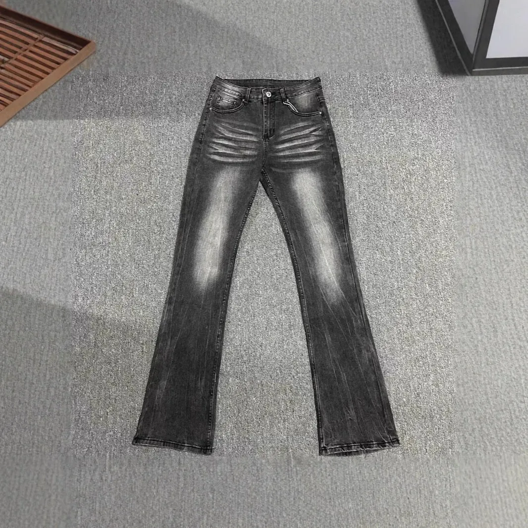 Men's Boot Cut Denim Jeans Gray Black High-Quality Cotton Pants Classic Slim Stretch Flared Trousers