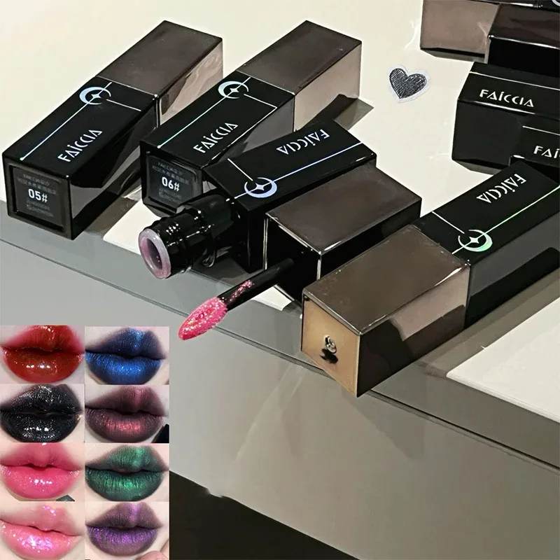 8 Colors Glitter Watery Lip Gloss Diamond Pearlescent Metallic Lipstick Lasting Moisturizing Non-Sticky Halloween Party Makeup — image 6
