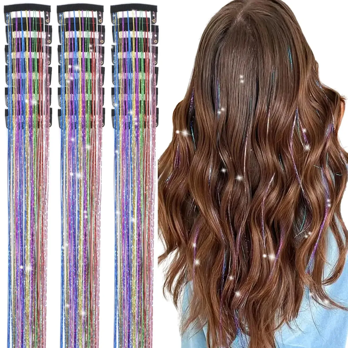 Επεκτάσεις μαλλιών 20 ιντσών Glitter Tinsel με κλιπ σε 6 τμχ/Σετ συνθετικό κλιπ σε Sparkle Fairy Hair Αξεσουάρ για Γυναικεία Παιδιά