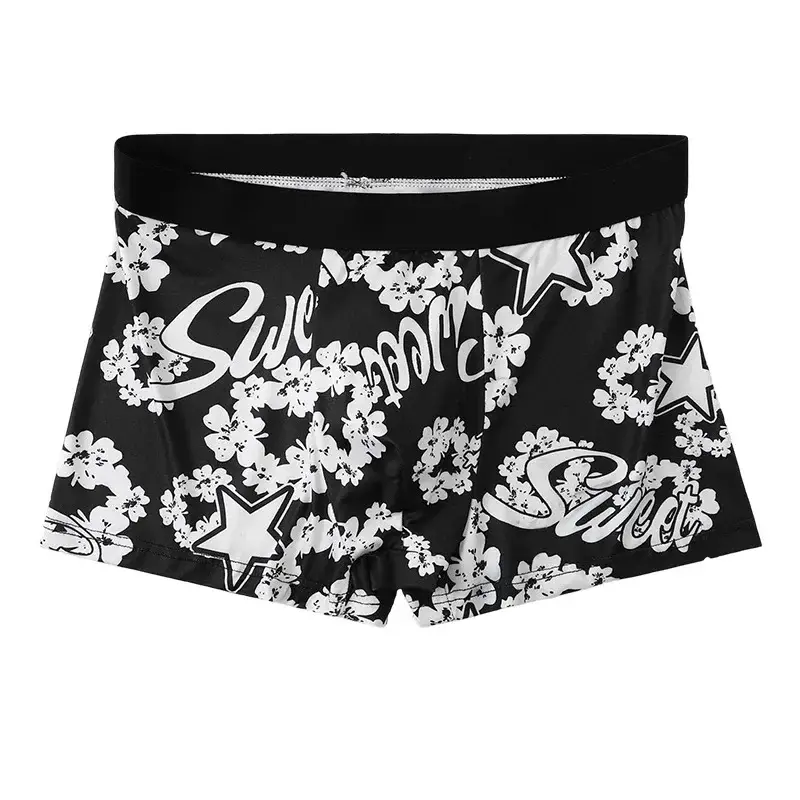 5PCS Random Men's Breathable Boxer Underwear with Colorful Graffiti Patterns Elastic Waistband Trendy and Fashionable Underwear