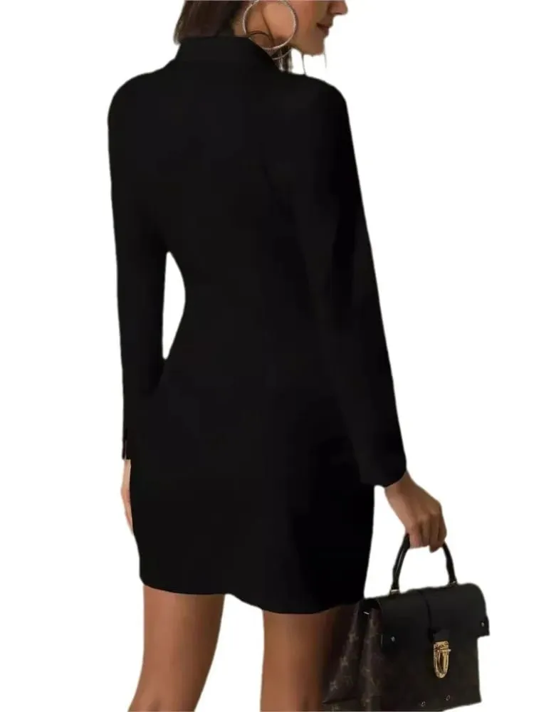 Γυναικεία Slim Blazer Φορέματα Ιδιοσυγκρασίας Κομψό Γραφείο Γυναικεία Μονόστηθο μακρυμάνικο Φόρεμα Άνοιξη Φθινόπωρο Μαύρο Λευκό Vestidos