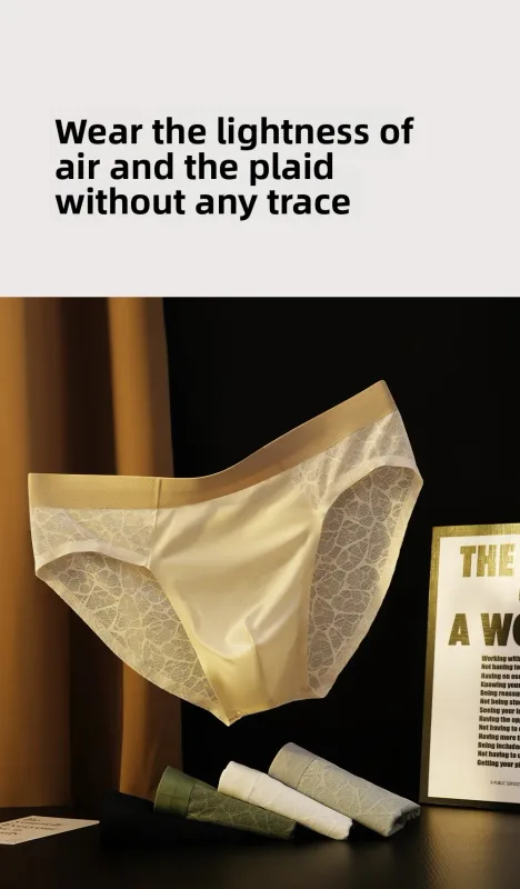 Seamless Jacquard Men Triangle Underwear Ice Silk Thin Breathable Panties Quick Drying Briefs Male Sexy U Bulge Pouch Underpants