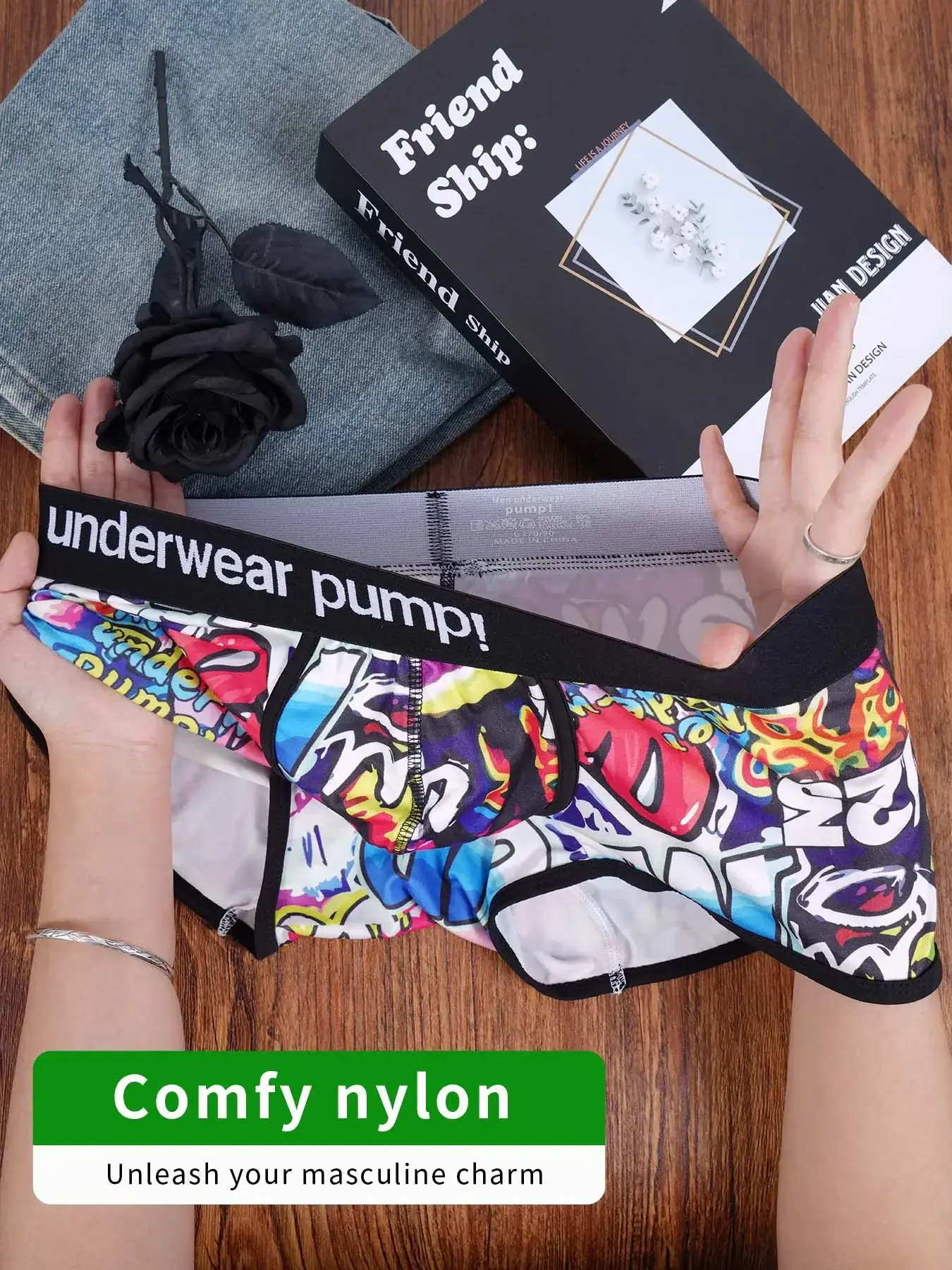 1- 4PCS Men's Cotton Nylon Blend Boxer Briefs All-Over Graffiti Print Wide Elastic Waistband Non-Tight Fashion Sport Underwear