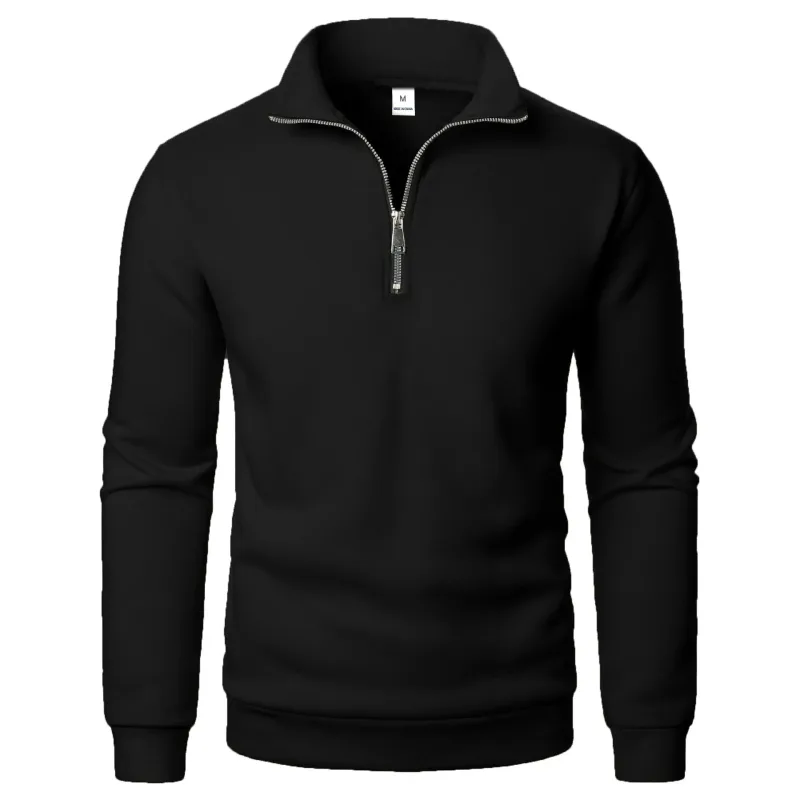 Printemps automne nouveau décontracté demi fermeture éclair col montant sweat tendance Simple mince hommes pull à manches longues hauts hommes sweat