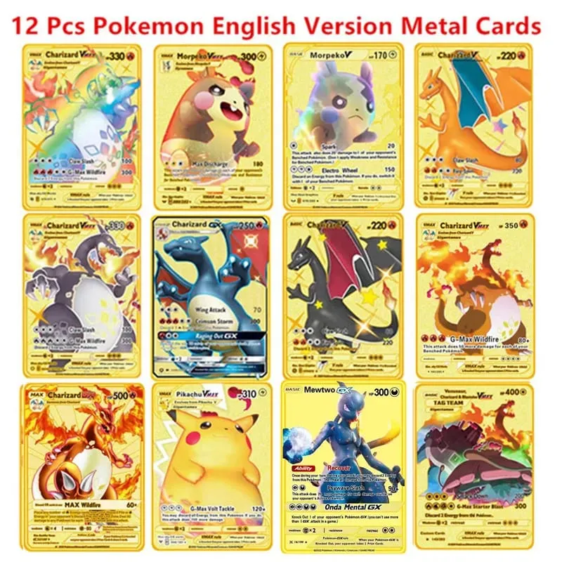 Αγγλική έκδοση Pokemon Metal Card Anime Figure Pikachu Charizard Mewtwo Battle Trading Game Collection Cards Model Toy Gifts — image 2