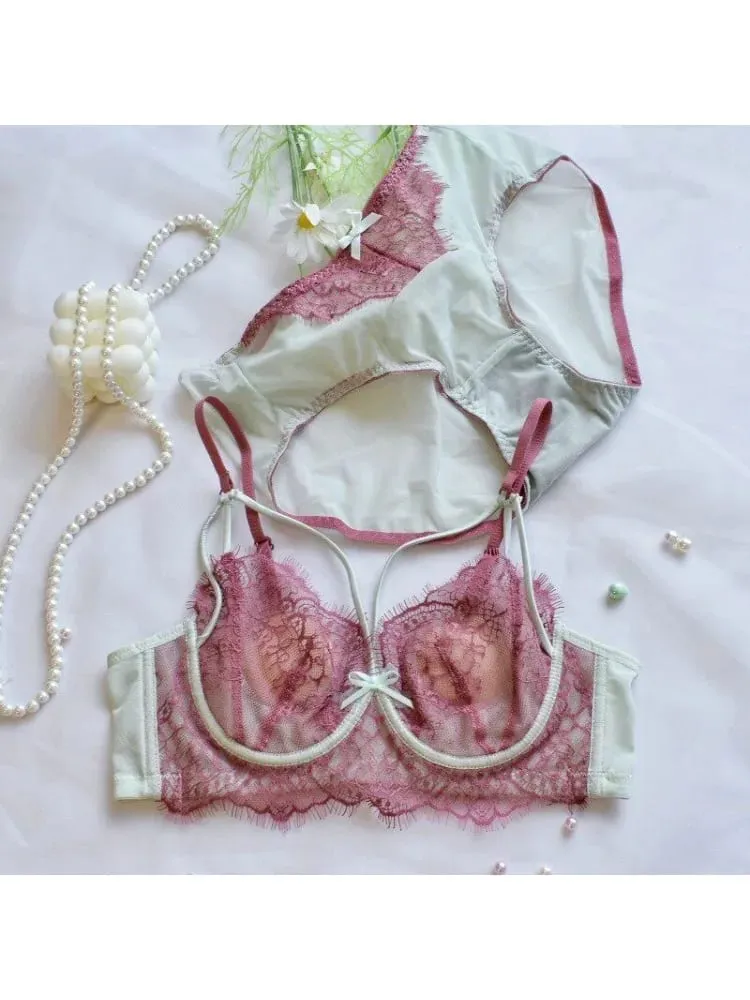 Κορεάτικο Hot Trend Pure Desire Δαντελένιο Σετ σουτιέν Underwire Thin Cup Push Up Μεγάλο Μπούστο Οπτικά Μικρό Anti Droop Εσώρουχα 32-38 Hot